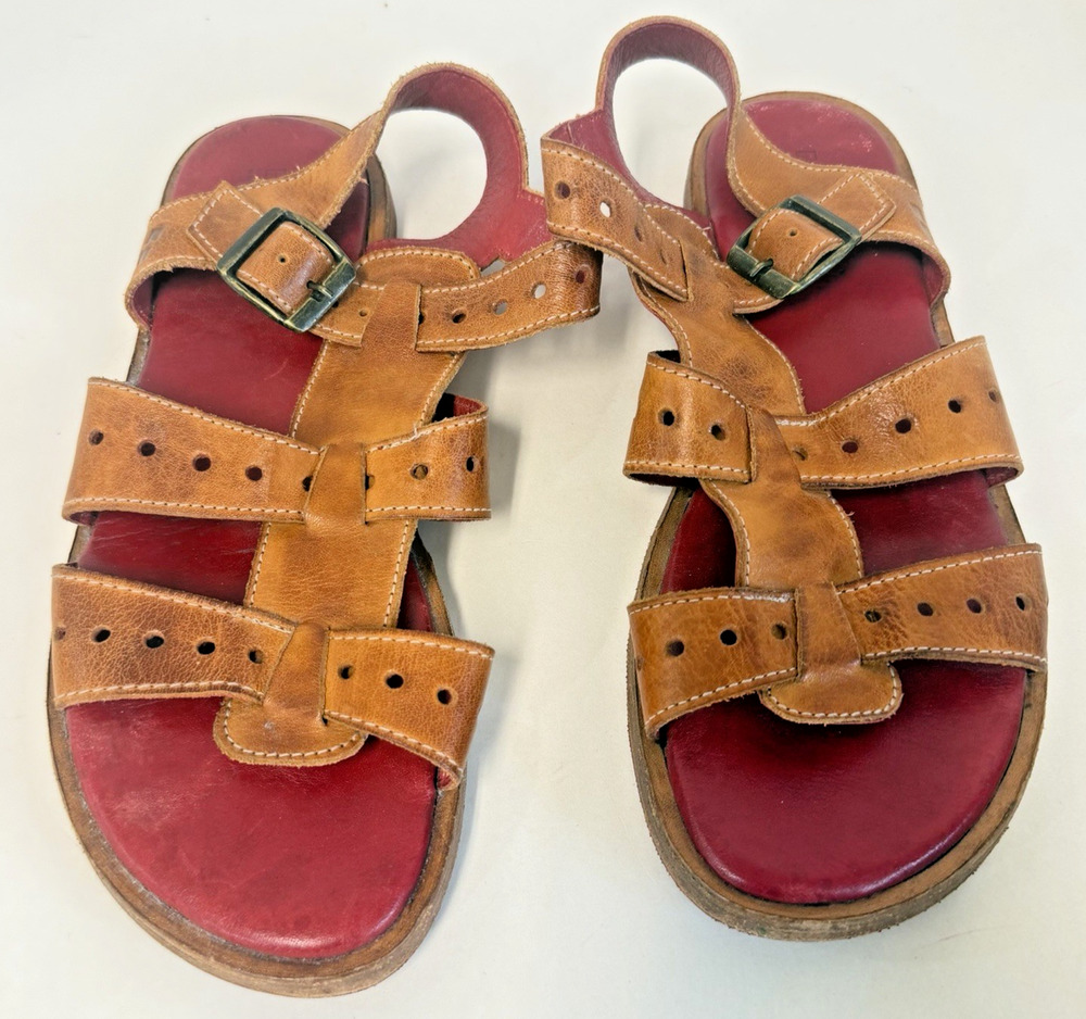 Bed Stu Sue Womens 7.5 Pecan Rustic Leather Strappy Sandals Vibram Mexico